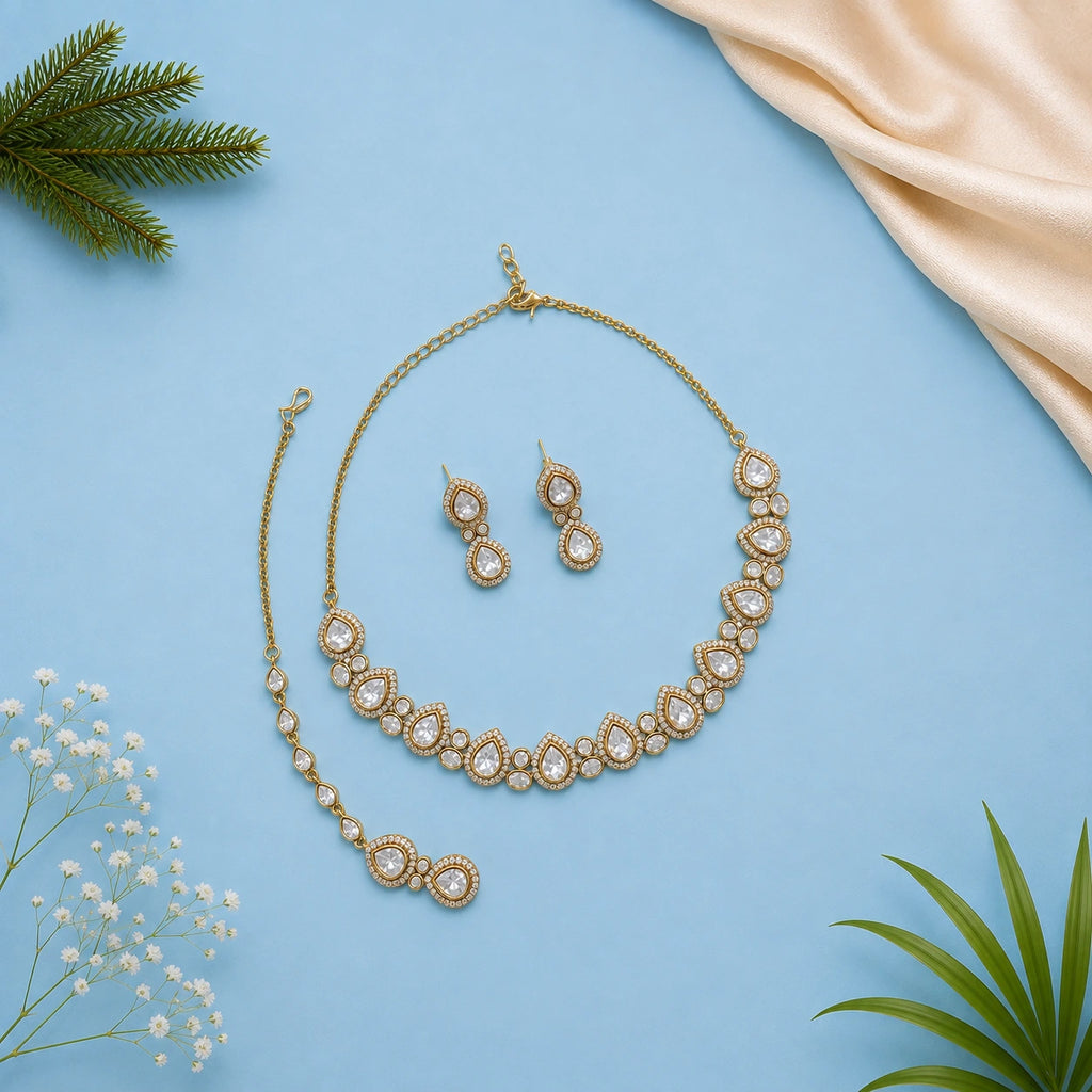 Ruby Necklace Set With Tikka