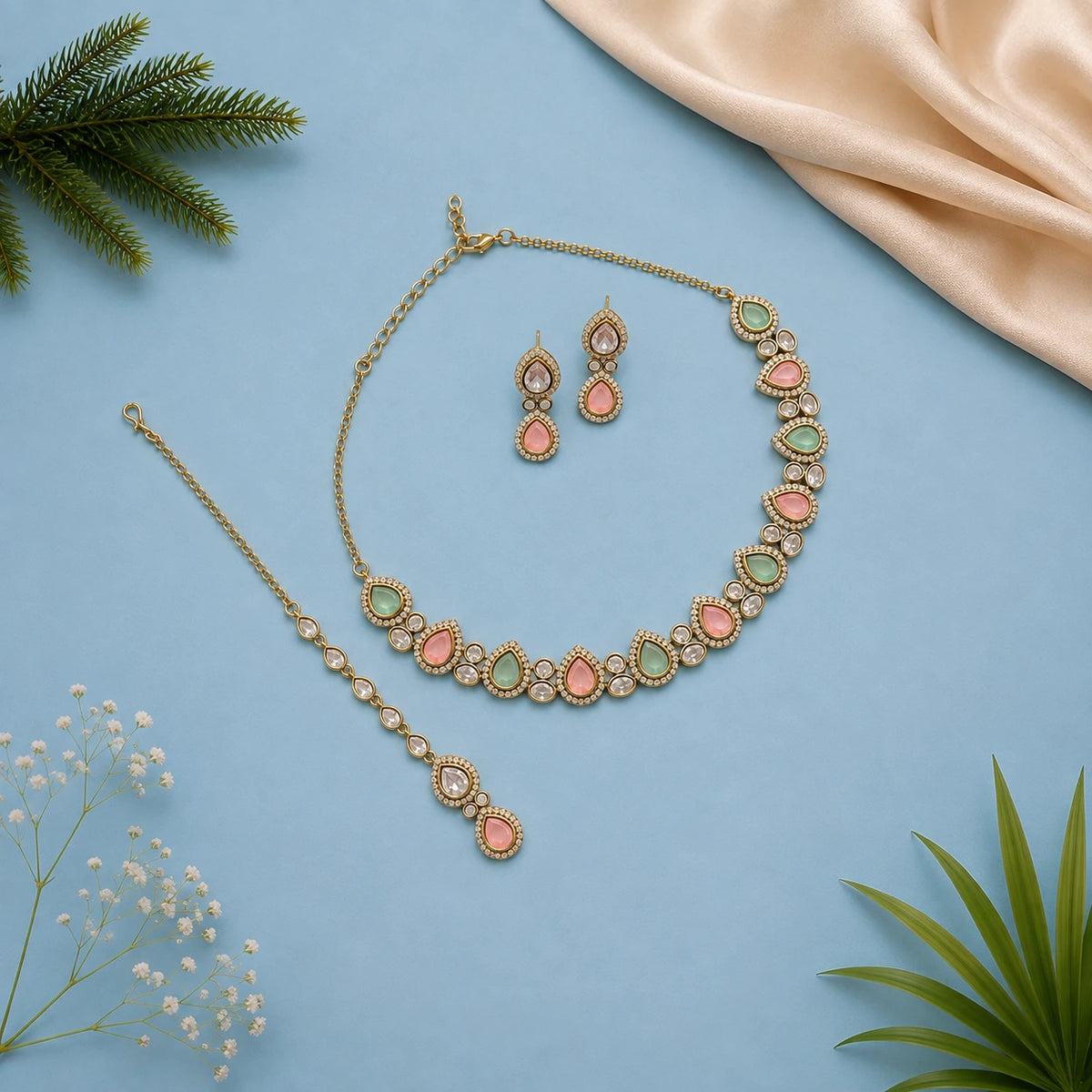 Ruby Necklace Set With Tikka