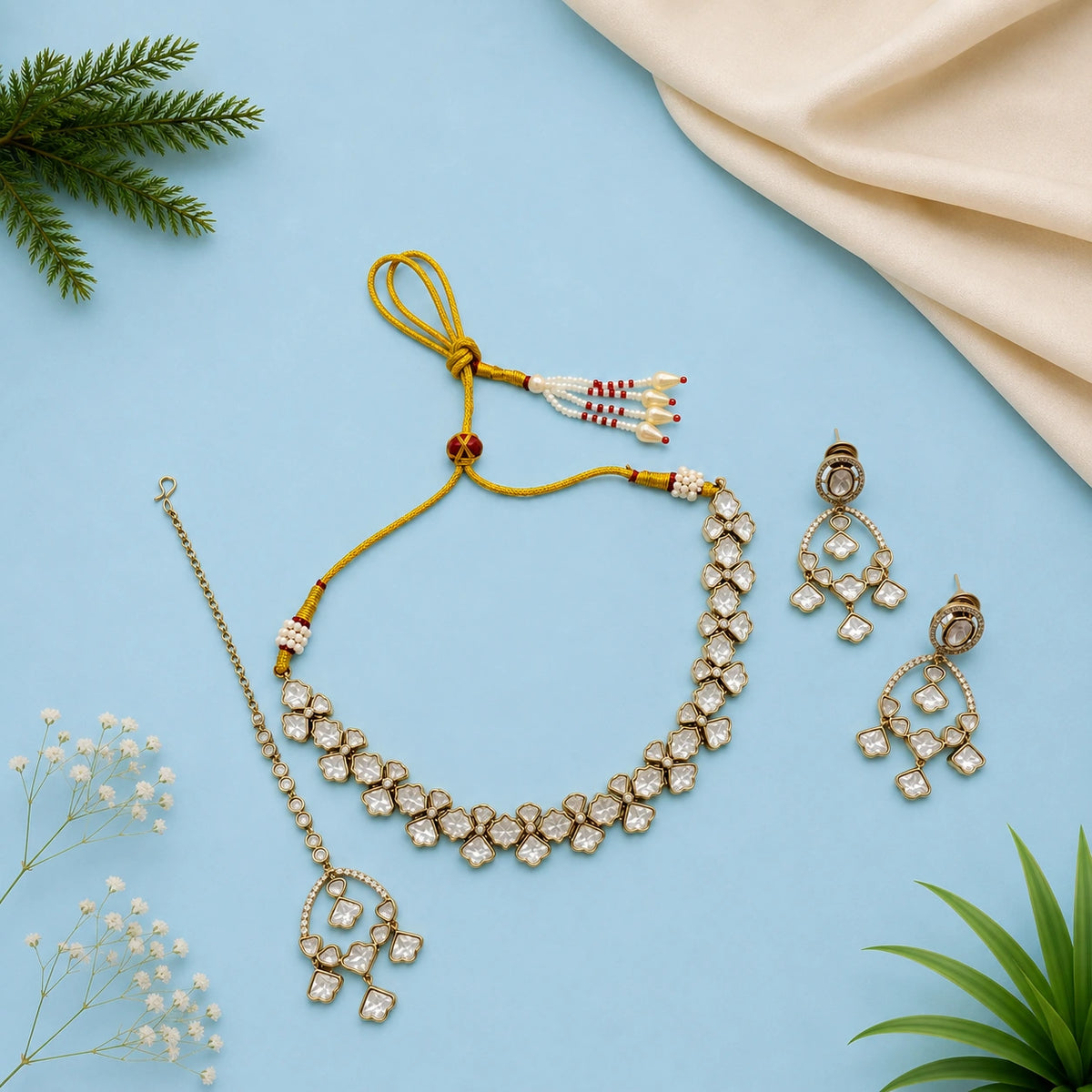 Blue Necklace Set With Tikka