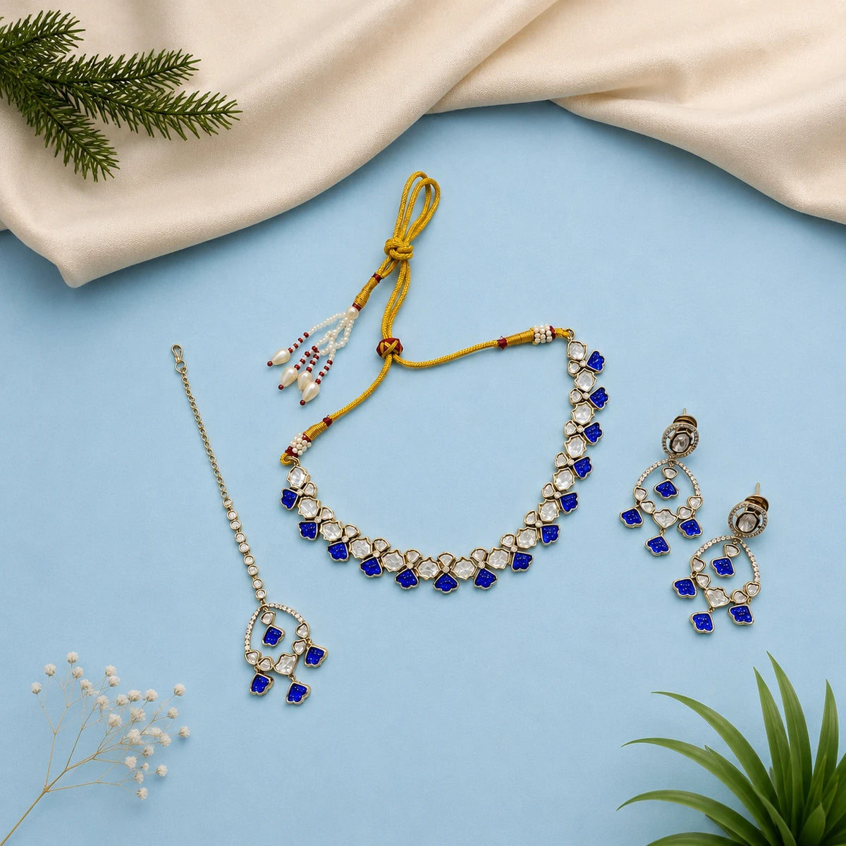 Blue Necklace Set With Tikka