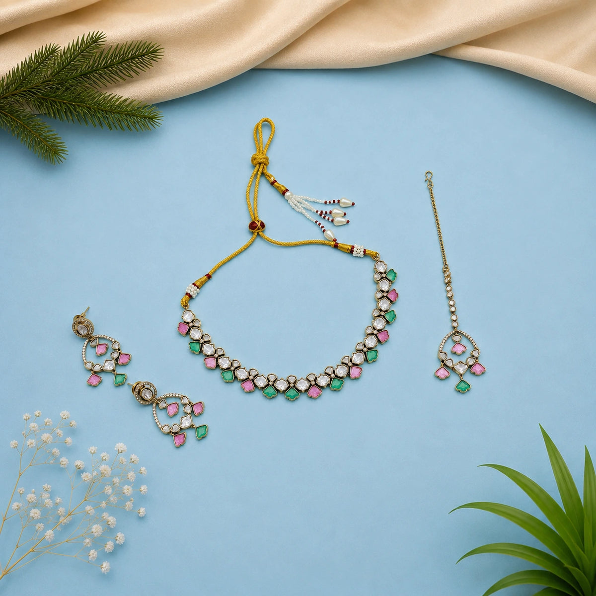 Blue Necklace Set With Tikka