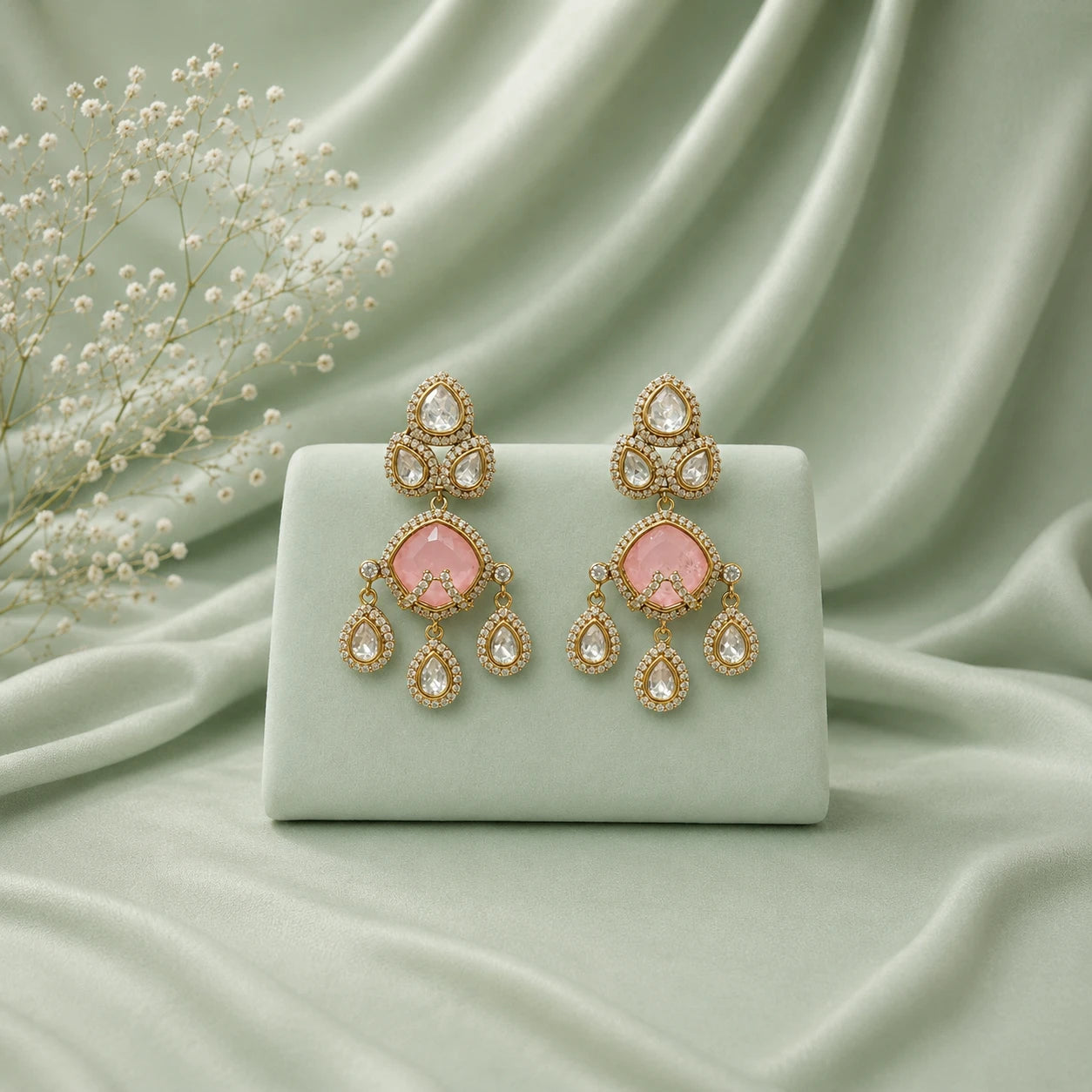 Cubic Zircon & Pink Earrings