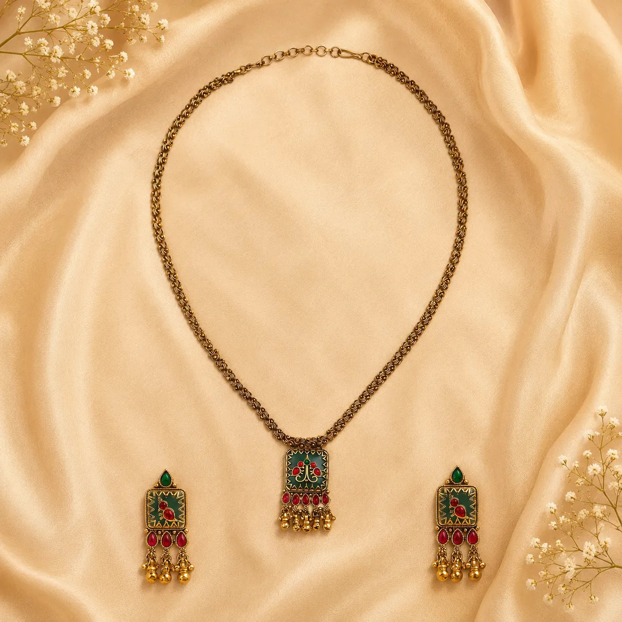Golden Oxidised Chain Pendent Set