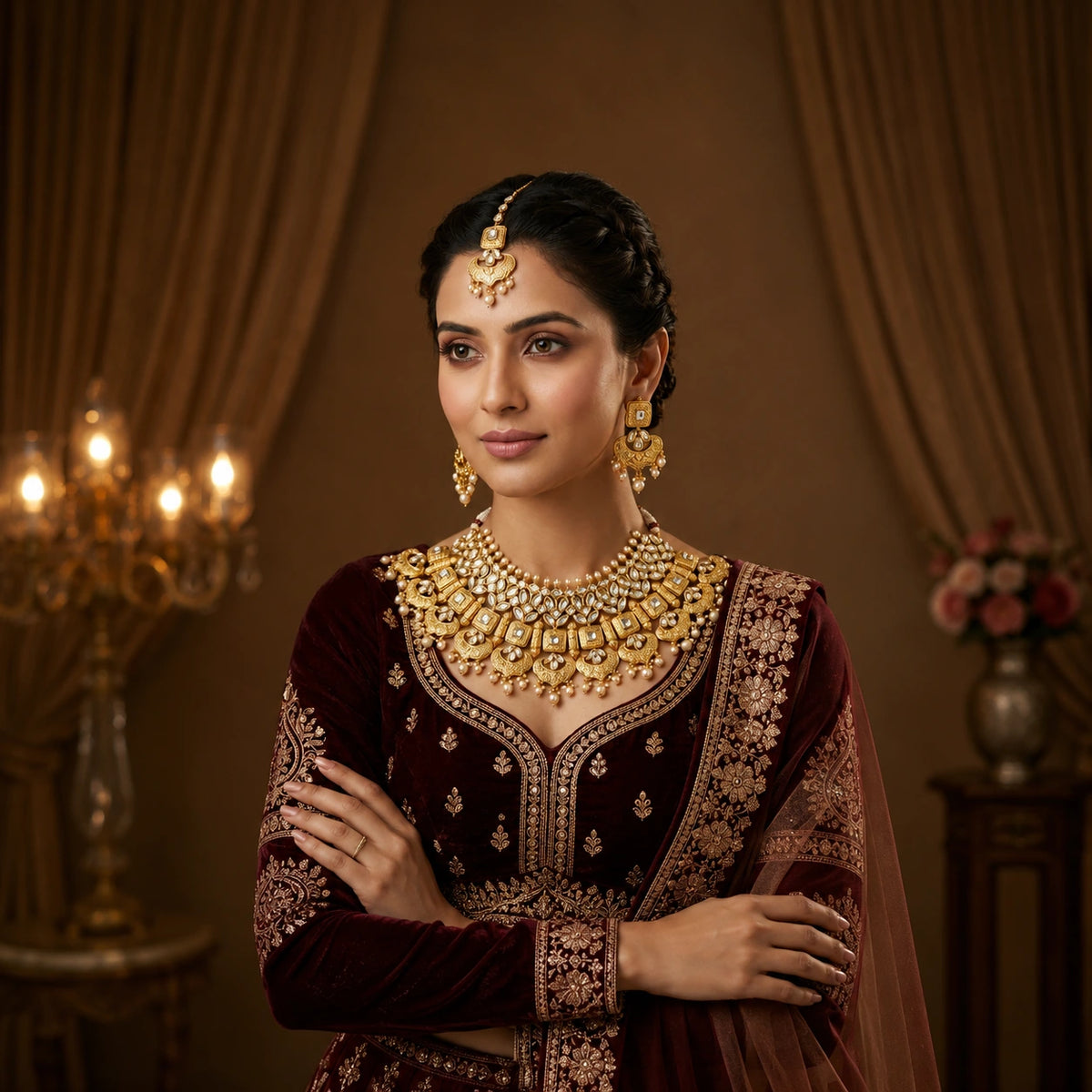 Pearl Hanging Necklace Set With Tikka