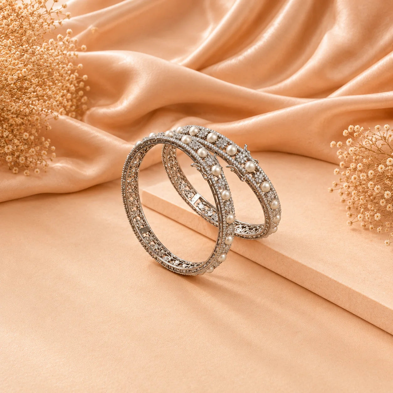 Cubic Zircon With Moti Bangles